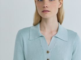 Платье в рубчик с воротником поло, Зеленый