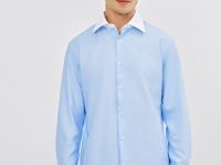 Рубашка с контрастным воротником, Голубой