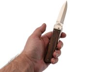 Автоматический многопредметный нож Mikov Predator, сталь 420, рукоять палисандр, кожаный чехол