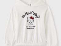 Молочное худи из велюра с ушками и вышивкой Hello Kitty для девочки Глория Джинс