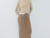 Прямая юбка с эффектом стирки, Бежевый