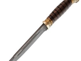 Туристический нож Витязь-2, сталь дамаск, художественная резьба, рукоять венге