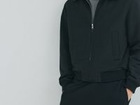 Утеплённый бомбер с отложным воротником, Черный