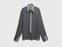 Блузка из жатого шифона с галстуком, Серый