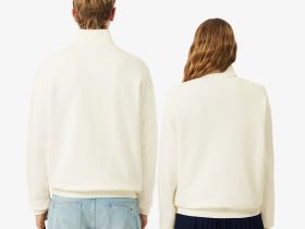 Хлопковый свитшот Lacoste унисекс свободного кроя из плотного флиса с застежкой-молнией на воротнике