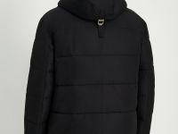 Утепленное полупальто с накладными карманами и капюшоном