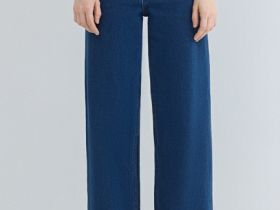 Укороченные широкие джинсы, Синий