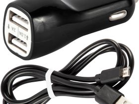 Автомобильное зарядное устройство Red Line AC2-20 USB/USB с кабелем microUSB 10 Вт Чёрное