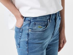 Женские джинсы с высокой талией Lacoste облегающего кроя