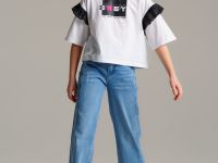 Брюки текстильные джинсовые для девочек