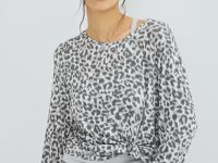 Полупрозрачный лонгслив с леопардовым принтом, Серый