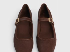 Балетки из натуральной кожи с ремешком, Коричневый