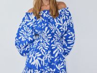 Платье из вискозы со спущенными плечами, Синий