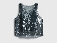 Сетчатый топ с пайетками для девочек, Серебряный