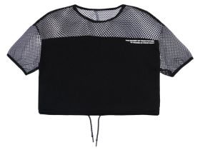 Футболка укороченная с декором из сетки