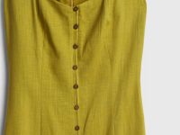 Платье из смесового льна с вырезом каре, Желтый