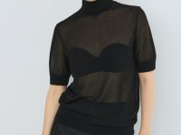 Полупрозрачный джемпер с коротким рукавом, Черный