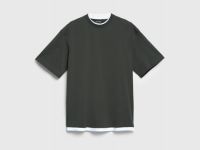 Футболка из плотного хлопка с контрастными деталями, Зеленый