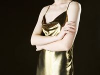 Платье из ткани с эффектом жидкого золота, Золотой