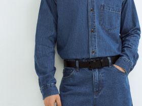 Джинсовая рубашка на пуговицах, Синий