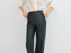 Прямые брюки из искусственной кожи, Черный