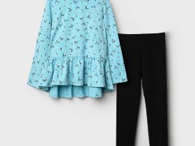 Комплект трикотажный для девочек: фуфайка (футболка с длинными рукавами), брюки (легинсы)