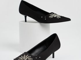 Сатиновые туфли-лодочки со стразами, Черный
