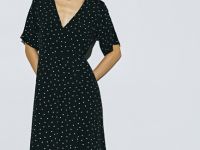 Платье в горох с запахом на завязках, Черный