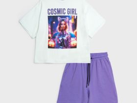 Комплект трикотажный для девочек: фуфайка (футболка), шорты