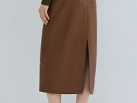 Прямая юбка миди из искусственной кожи, Оранжевый