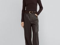 Прямые брюки из искусственной кожи, Коричневый