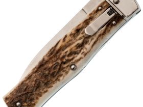 Автоматический многофункциональный нож Mikov Predator, сталь 420, рукоять рог оленя, чехол из кожи