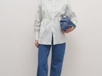 Рубашка с вортником-стойкой в полоску