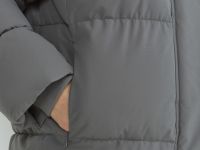 Длинный стёганый пуховик с капюшоном, Серый