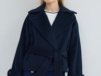 Короткое пальто с поясом, Синий