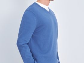 Джемпер из шерсти и хлопка с v-образной горловиной