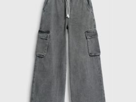 Широкие джинсы с карго-карманами для девочек, Серый