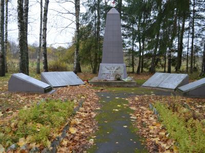 Памятное место, где в начале 1942 г. был сформирован партизанский отряд. За связь с партизанами 63 жителя деревни 13 апреля 1942 г. были сожжены гитлеровцами