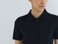 Поло в рубчик с коротким рукавом, Черный