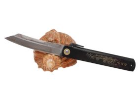 Складной нож Nagao Higonokami Damascus hand forging, 100мм, сталь Aogami, рукоять металл, черный