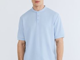 Поло с воротником-стойкой, Голубой