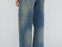 Свободные прямые джинсы средней посадки, Синий