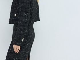 Твидовая юбка миди, Черный