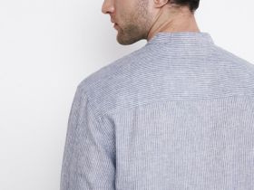 Рубашка из смесового льна с воротником мао, Синий