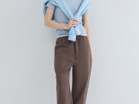 Приталенная футболка в рубчик, Голубой