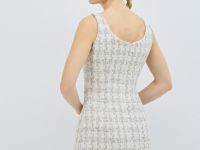 Твидовое платье мини на бретелях, Белый