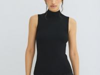 Вязаная майка с воротником-стойкой, Черный