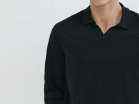 Поло из мягкой ткани с длинным рукавом, Черный
