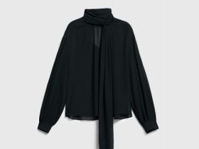 Блузка из шифона с шарфом, Черный