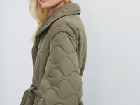 Длинное стёганое пальто с поясом, Желтый